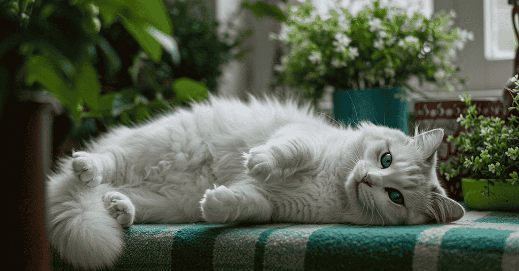 A relaxed white cat illustrating the cat body language signals.