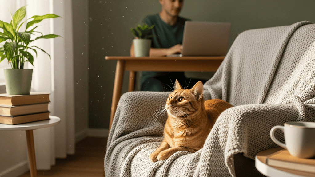A cat calmly noticing subtle changes in posture and presence that explain how cats detect changes in human emotions.