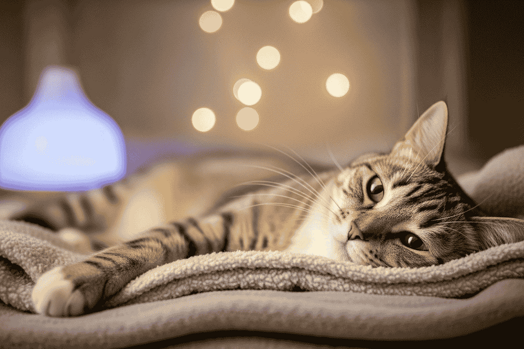 Cat hiding under the bed due to anxiety, showing one of the most common cat anxiety symptoms.