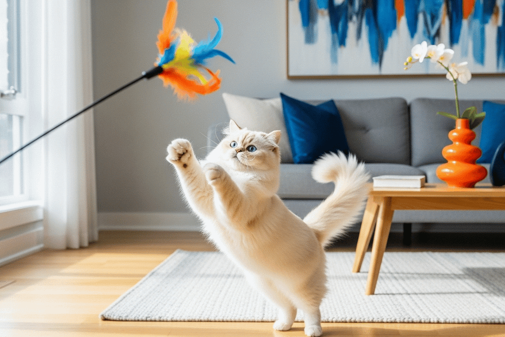 Cat Play styles: : a persa cat engaged in playful behavior