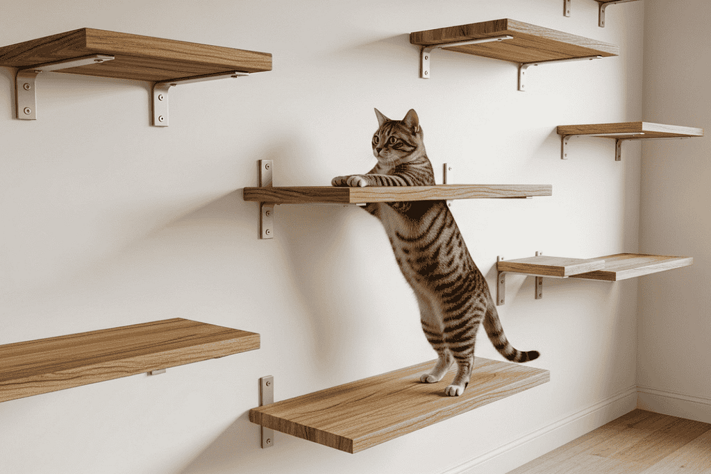 Cat wall playground featuring secure, well-anchored shelves, non-slip ramps, and safe elevated resting spots designed to give indoor cats a stable and enriching climbing experience.