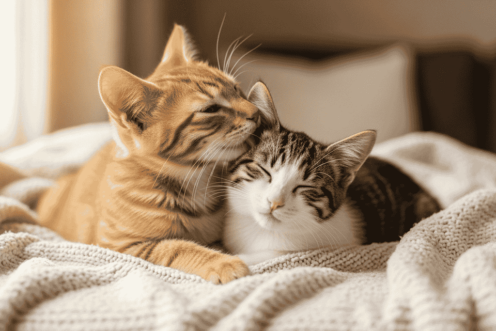 The rescue of Noah and Nora: two sibling kittens, curled up together on a soft blanket.