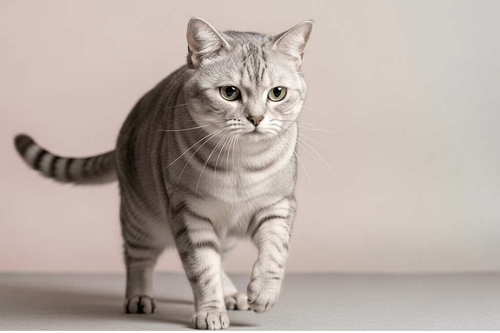 Mature adult cat body language showing hesitation before a jump, indicating careful movement typical for ages 7–10