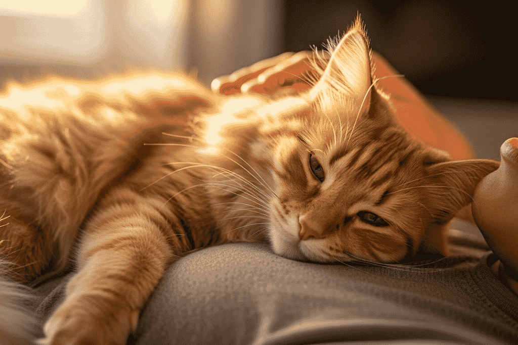 Why cats purr while resting on their human — exploring the secret language of cat communication and comfort.
